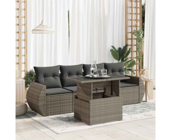 vidaXL vidaXL 5-cz. zestaw wypoczynkowy do ogrodu, poduszki, szary rattan PE Dārza mēbeļu komplekti