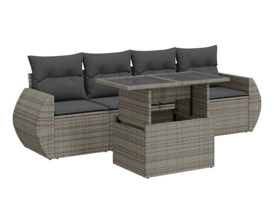 vidaXL vidaXL 5-cz. zestaw wypoczynkowy do ogrodu, poduszki, szary rattan PE Dārza mēbeļu komplekti