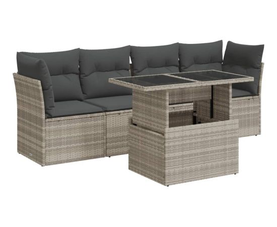 vidaXL vidaXL 5-cz. zestaw mebli do ogrodu, poduszki, jasnoszary rattan PE Dārza mēbeļu komplekti