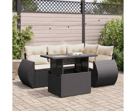 vidaXL vidaXL 5-cz. zestaw wypoczynkowy do ogrodu, poduszki, czarny rattan PE Dārza mēbeļu komplekti