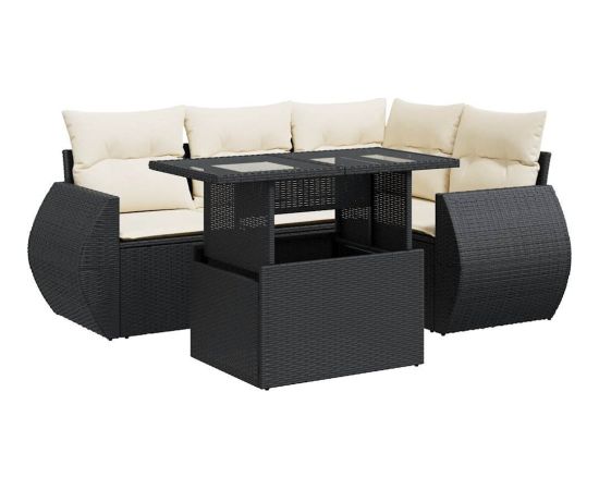 vidaXL vidaXL 5-cz. zestaw wypoczynkowy do ogrodu, poduszki, czarny rattan PE Dārza mēbeļu komplekti