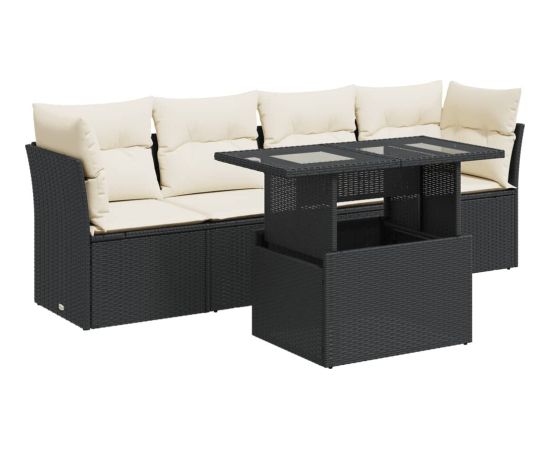 vidaXL vidaXL 5-cz. zestaw wypoczynkowy do ogrodu, poduszki, czarny rattan PE Dārza mēbeļu komplekti