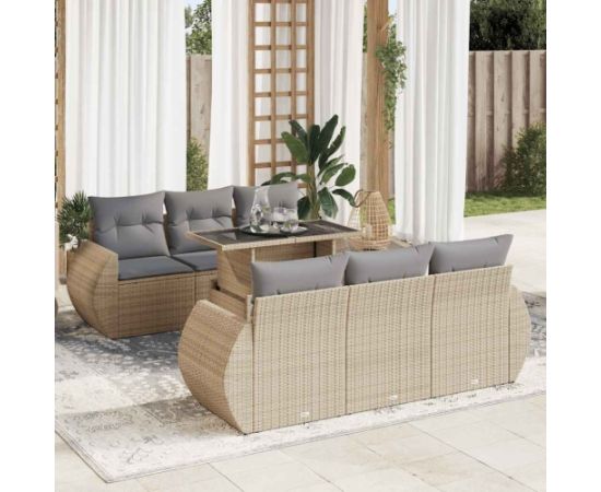 vidaXL vidaXL 7-cz. zestaw wypoczynkowy do ogrodu, z poduszkami, beżowy Dārza mēbeļu komplekti