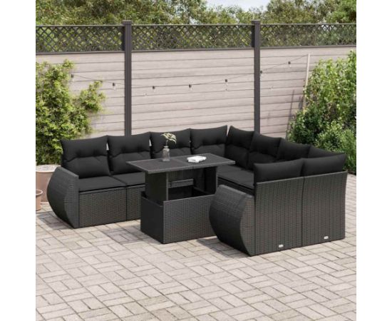 vidaXL vidaXL 9-cz. zestaw wypoczynkowy do ogrodu, z poduszkami, czarny Dārza mēbeļu komplekti