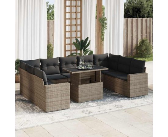 vidaXL vidaXL 10-cz. zestaw wypoczynkowy do ogrodu, z poduszkami, szary Dārza mēbeļu komplekti