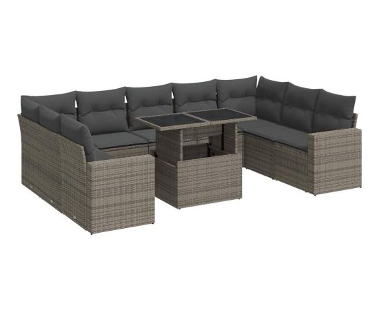 vidaXL vidaXL 10-cz. zestaw wypoczynkowy do ogrodu, z poduszkami, szary Dārza mēbeļu komplekti