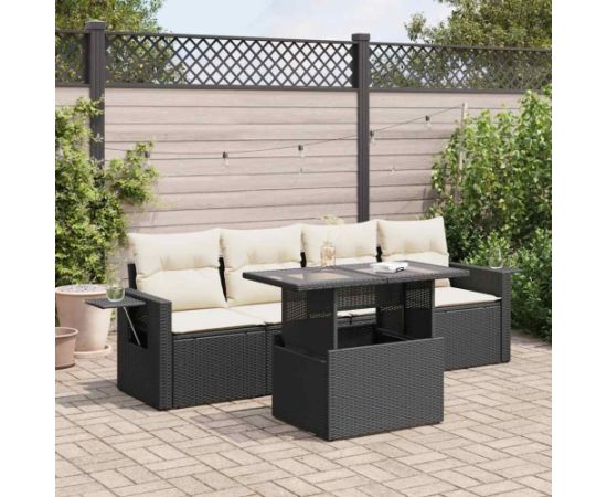 vidaXL vidaXL 5-cz. zestaw wypoczynkowy do ogrodu, poduszki, czarny rattan PE Dārza mēbeļu komplekti