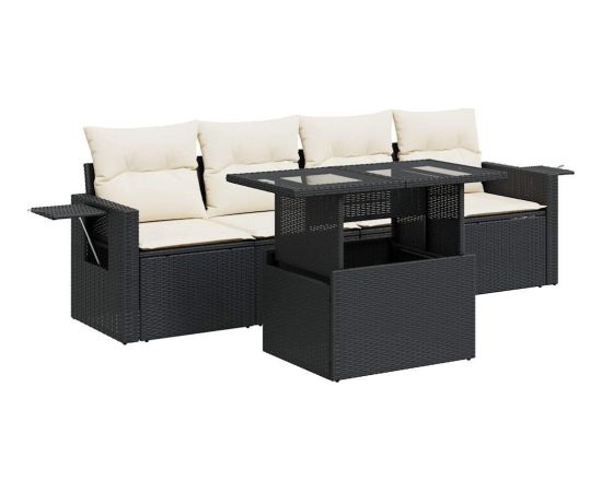 vidaXL vidaXL 5-cz. zestaw wypoczynkowy do ogrodu, poduszki, czarny rattan PE Dārza mēbeļu komplekti