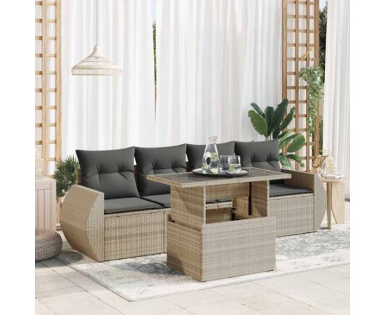 vidaXL vidaXL 5-cz. zestaw mebli do ogrodu, poduszki, jasnoszary rattan PE Dārza mēbeļu komplekti