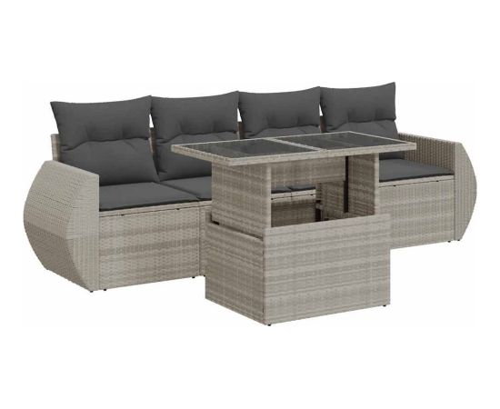 vidaXL vidaXL 5-cz. zestaw mebli do ogrodu, poduszki, jasnoszary rattan PE Dārza mēbeļu komplekti