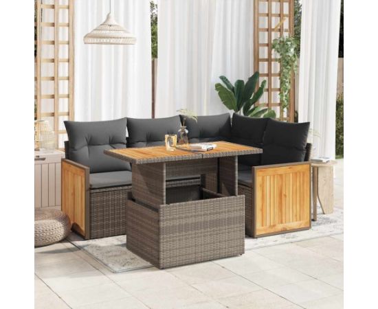 vidaXL vidaXL 5-cz. zestaw wypoczynkowy do ogrodu, poduszki polirattan akacja Dārza mēbeļu komplekti