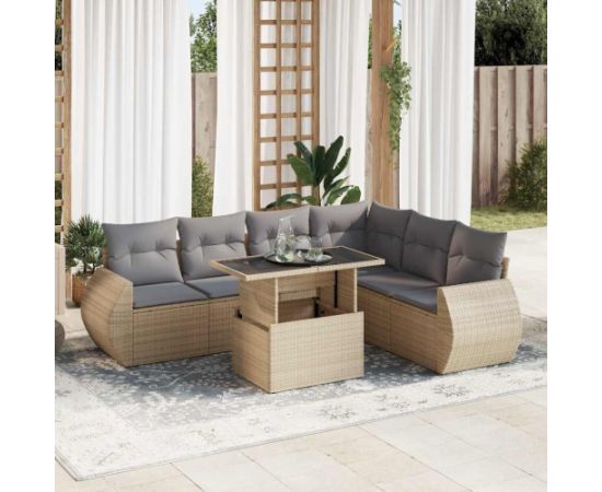 vidaXL vidaXL 7-cz. zestaw wypoczynkowy do ogrodu, z poduszkami, beżowy Dārza mēbeļu komplekti