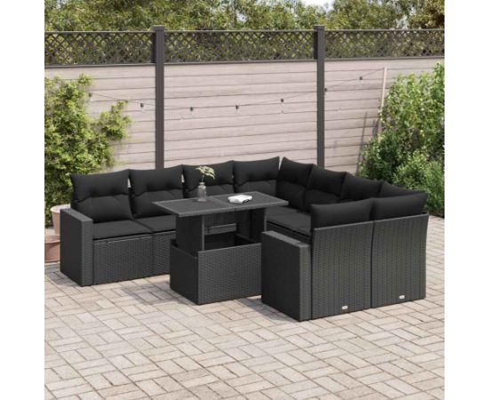 vidaXL vidaXL 9-cz. zestaw wypoczynkowy do ogrodu, z poduszkami, czarny Dārza mēbeļu komplekti