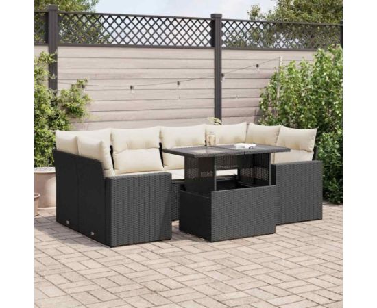 vidaXL vidaXL 7-cz. zestaw wypoczynkowy do ogrodu, z poduszkami, czarny Dārza mēbeļu komplekti