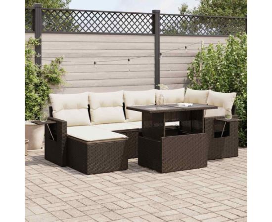 vidaXL vidaXL 7-cz. zestaw wypoczynkowy do ogrodu, z poduszkami, brązowy Dārza mēbeļu komplekti