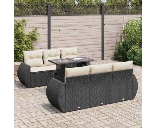 vidaXL vidaXL 7-cz. zestaw wypoczynkowy do ogrodu, z poduszkami, czarny Dārza mēbeļu komplekti