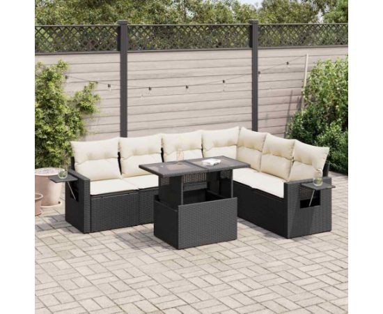 vidaXL vidaXL 7-cz. zestaw wypoczynkowy do ogrodu, z poduszkami, czarny Dārza mēbeļu komplekti