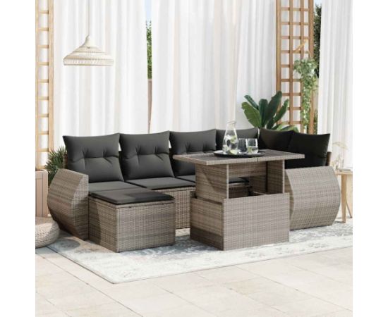 vidaXL vidaXL 7-cz. zestaw wypoczynkowy do ogrodu, z poduszkami, szary Dārza mēbeļu komplekti