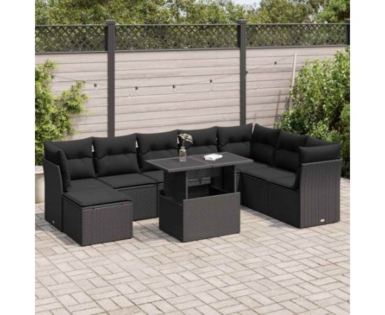 vidaXL vidaXL 9-cz. zestaw wypoczynkowy do ogrodu, z poduszkami, czarny Dārza mēbeļu komplekti