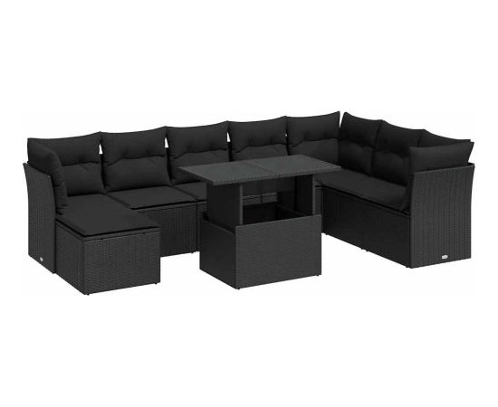 vidaXL vidaXL 9-cz. zestaw wypoczynkowy do ogrodu, z poduszkami, czarny Dārza mēbeļu komplekti