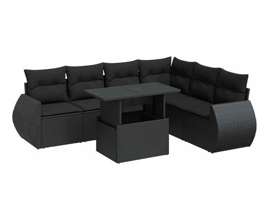 vidaXL vidaXL 7-cz. zestaw wypoczynkowy do ogrodu, z poduszkami, czarny Dārza mēbeļu komplekti