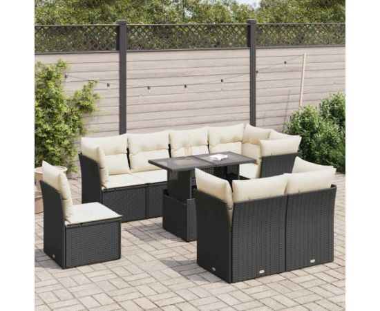 vidaXL vidaXL 9-cz. zestaw wypoczynkowy do ogrodu, z poduszkami, czarny Dārza mēbeļu komplekti