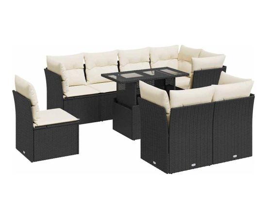 vidaXL vidaXL 9-cz. zestaw wypoczynkowy do ogrodu, z poduszkami, czarny Dārza mēbeļu komplekti