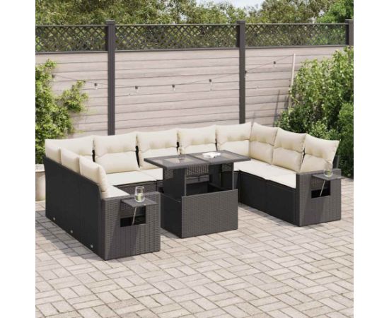 vidaXL vidaXL 10-cz. zestaw wypoczynkowy do ogrodu, z poduszkami, czarny Dārza mēbeļu komplekti