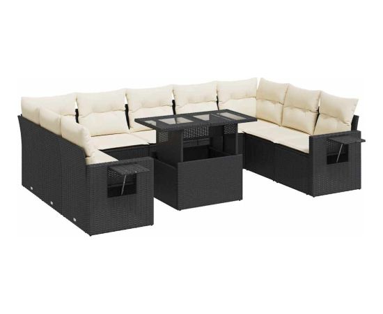 vidaXL vidaXL 10-cz. zestaw wypoczynkowy do ogrodu, z poduszkami, czarny Dārza mēbeļu komplekti