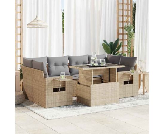 vidaXL vidaXL 7-cz. zestaw wypoczynkowy do ogrodu, z poduszkami, beżowy Dārza mēbeļu komplekti