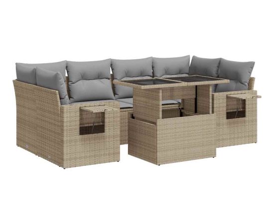 vidaXL vidaXL 7-cz. zestaw wypoczynkowy do ogrodu, z poduszkami, beżowy Dārza mēbeļu komplekti