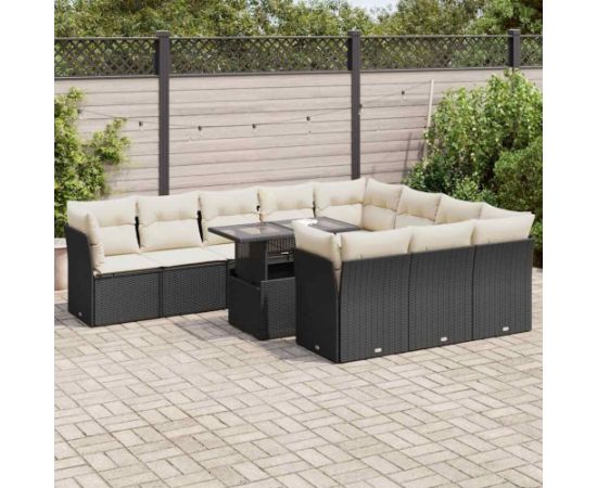 vidaXL vidaXL 11-cz. zestaw wypoczynkowy do ogrodu, poduszki czarny rattan PE Dārza mēbeļu komplekti