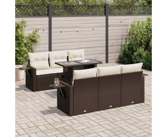 vidaXL vidaXL 7-cz. zestaw wypoczynkowy do ogrodu, z poduszkami, brązowy Dārza mēbeļu komplekti