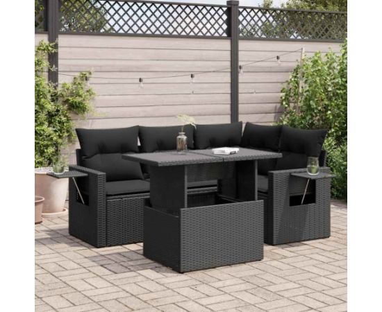 vidaXL vidaXL 5-cz. zestaw wypoczynkowy do ogrodu, poduszki, czarny rattan PE Dārza mēbeļu komplekti