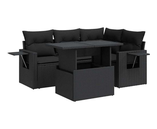vidaXL vidaXL 5-cz. zestaw wypoczynkowy do ogrodu, poduszki, czarny rattan PE Dārza mēbeļu komplekti