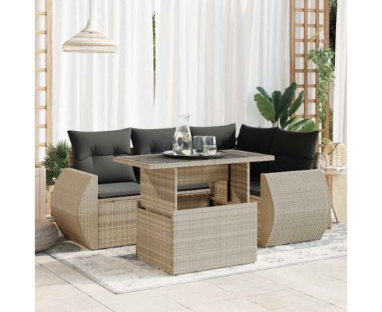 vidaXL vidaXL 5-cz. zestaw mebli do ogrodu, poduszki, jasnoszary rattan PE Dārza mēbeļu komplekti