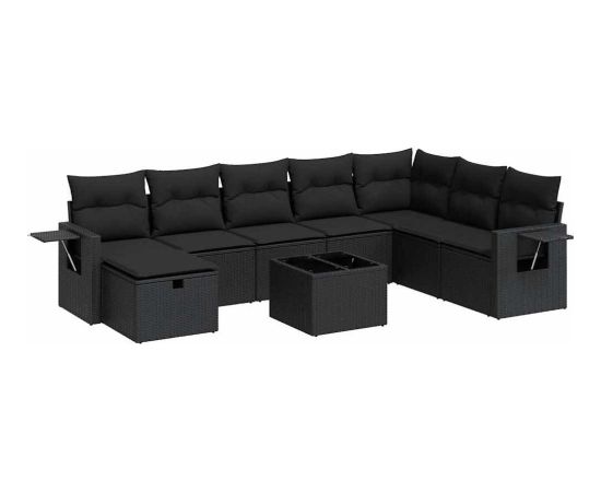 vidaXL vidaXL 9-cz. zestaw wypoczynkowy do ogrodu, z poduszkami, czarny Dārza mēbeļu komplekti