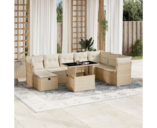 vidaXL 9-cz. zestaw mebli ogrodowych z poduszkami, beżowy, polirattan Dārza mēbeļu komplekti