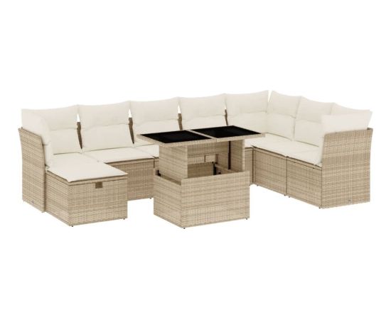 vidaXL 9-cz. zestaw mebli ogrodowych z poduszkami, beżowy, polirattan Dārza mēbeļu komplekti