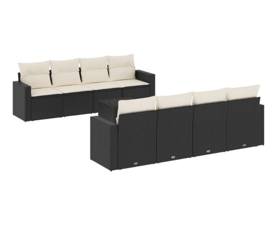 vidaXL 9-cz. zestaw wypoczynkowy do ogrodu, z poduszkami, czarny Dārza mēbeļu komplekti