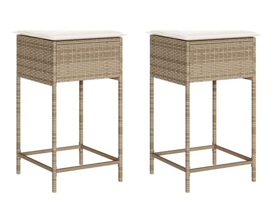 vidaXL Ogrodowe stołki barowe z poduszkami, 2 szt., beżowe, polirattan Virtuves krēsli