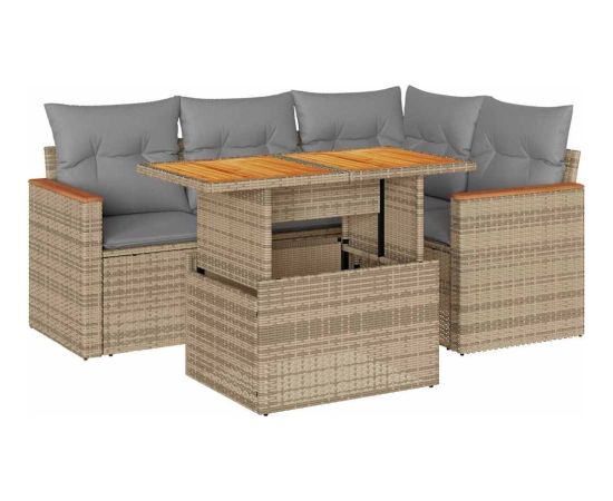 vidaXL 5-cz. zestaw mebli z poduszkami, beżowy, rattan PE i akacja Dārza mēbeļu komplekti