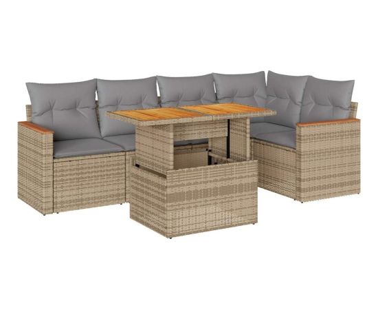 vidaXL 5-cz. zestaw mebli z poduszkami, beżowy, rattan PE i akacja Dārza mēbeļu komplekti