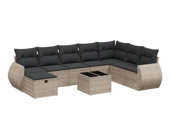 vidaXL 9-cz. zestaw mebli ogrodowych z poduszkami, szary, polirattan Dārza mēbeļu komplekti