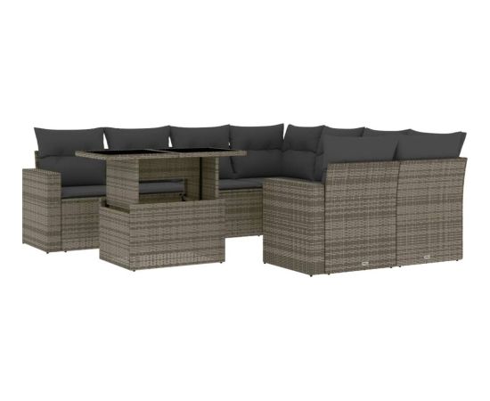 vidaXL 9-cz. zestaw mebli ogrodowych z poduszkami, szary, polirattan Dārza mēbeļu komplekti