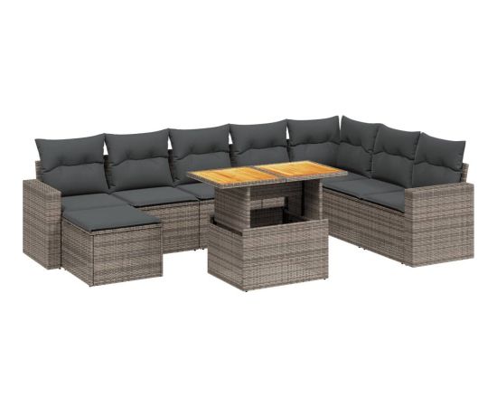 vidaXL 9-cz. zestaw mebli ogrodowych z poduszkami, szary, polirattan Dārza mēbeļu komplekti