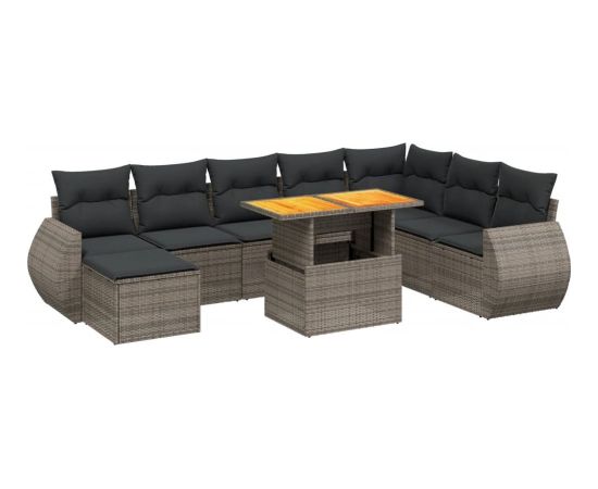 vidaXL 9-cz. zestaw mebli ogrodowych z poduszkami, szary, polirattan Dārza mēbeļu komplekti