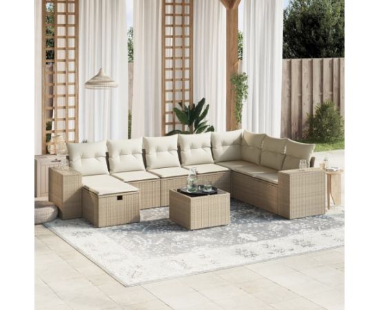 vidaXL 9-cz. zestaw mebli ogrodowych z poduszkami, beżowy, polirattan Dārza mēbeļu komplekti