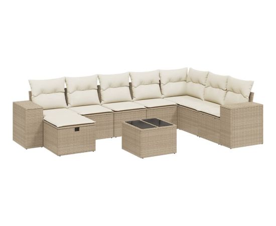 vidaXL 9-cz. zestaw mebli ogrodowych z poduszkami, beżowy, polirattan Dārza mēbeļu komplekti