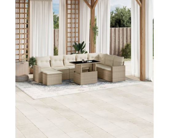 vidaXL 9-cz. zestaw mebli ogrodowych z poduszkami, beżowy, polirattan Dārza mēbeļu komplekti